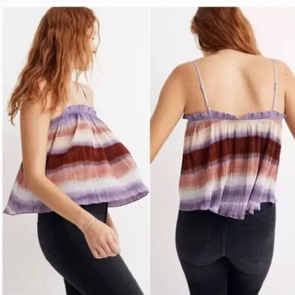 MADEWELL by J Crew Textured Micropleat Tank Top in Ombré Rainbow adjustable XL - Picture 2 of 16